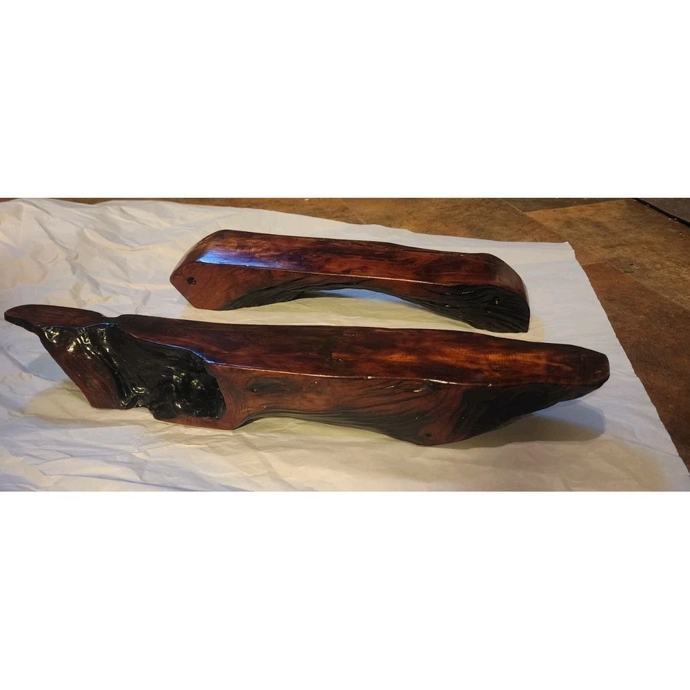 Vintage Set Of 2 Live Edge Red Wood Wall Mounted Floating Mantel Shelves Burl